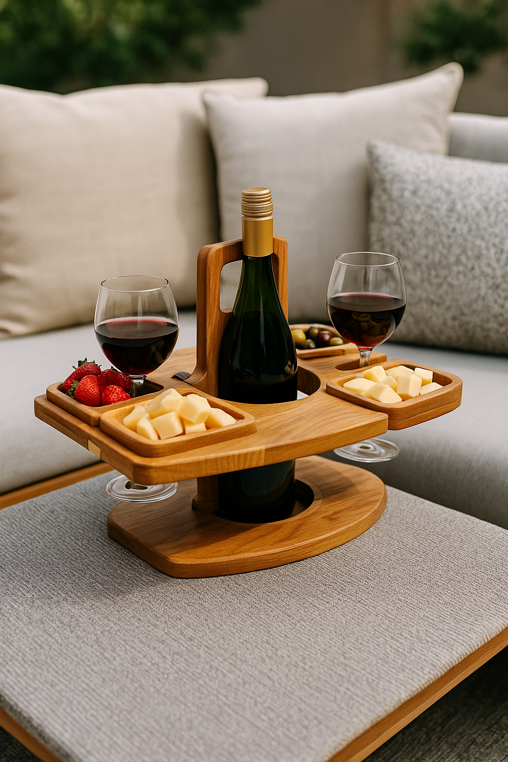 PLATEAU PIQUE-NIQUE BOIS  | Porte-Bouteille & Verres | Wine Picnic Tray