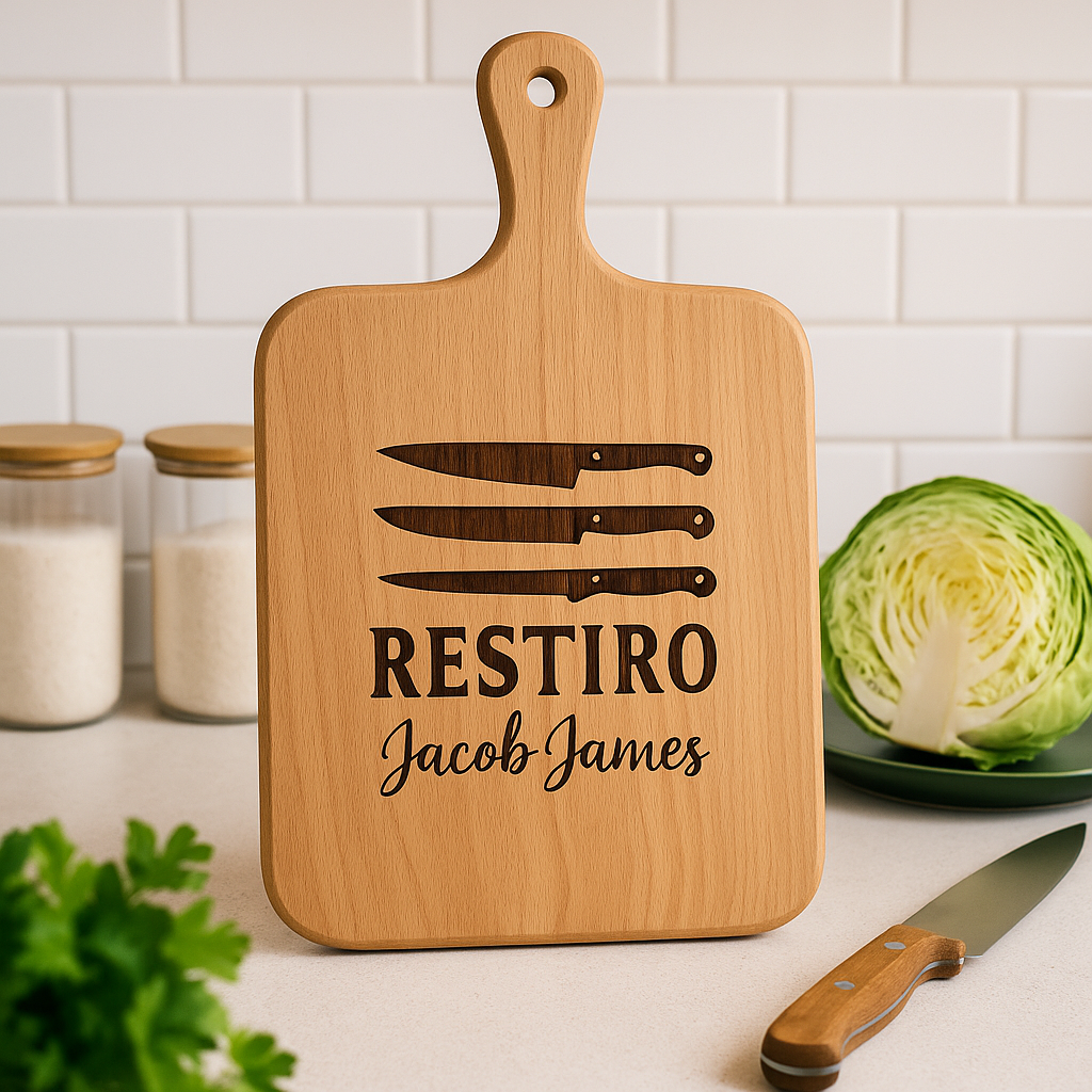 Planche à Découper Personnalisée en Bois de Hêtre – Gravure Nom ou Logo Offert | Cadeau Unique Cuisine & BBQ | Personalisable Chef / Restaurant / Maison-Personalized Beechwood Cutting Board – Free Engraving of Name or Logo | Unique Kitchen & BBQ Gift | Cu