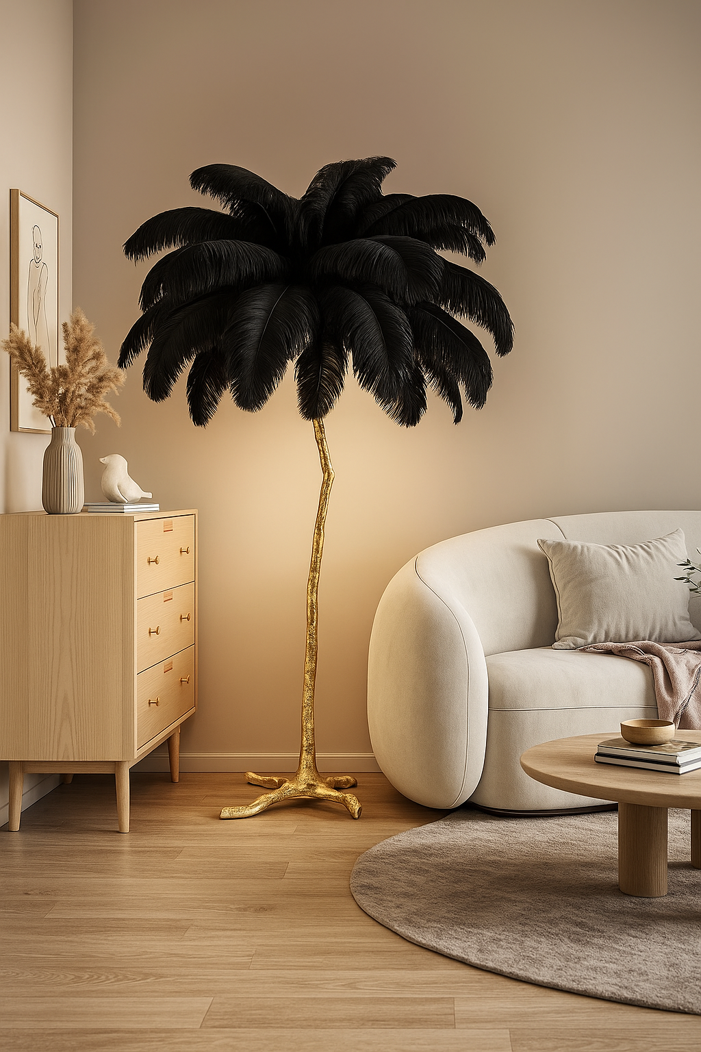 Tall Floor Lamp, Palm Tree Light with Gold Base, Glam Chic Decor, Exotic Style, Multiple Colors Available