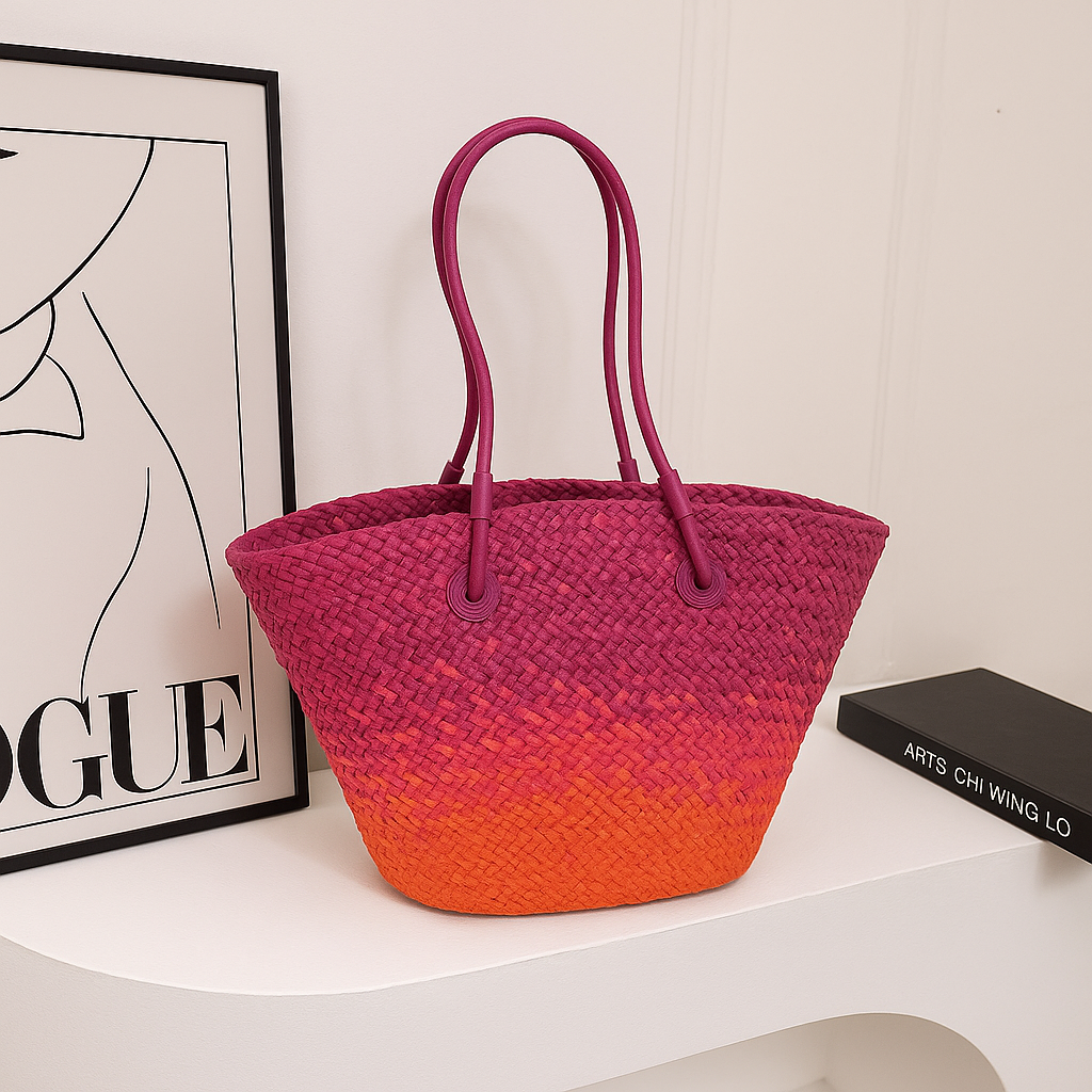 Sac Raphia Boho Chic Naturel - Anses Cuir Synthétique | Sac Boho en Raphia Naturel 