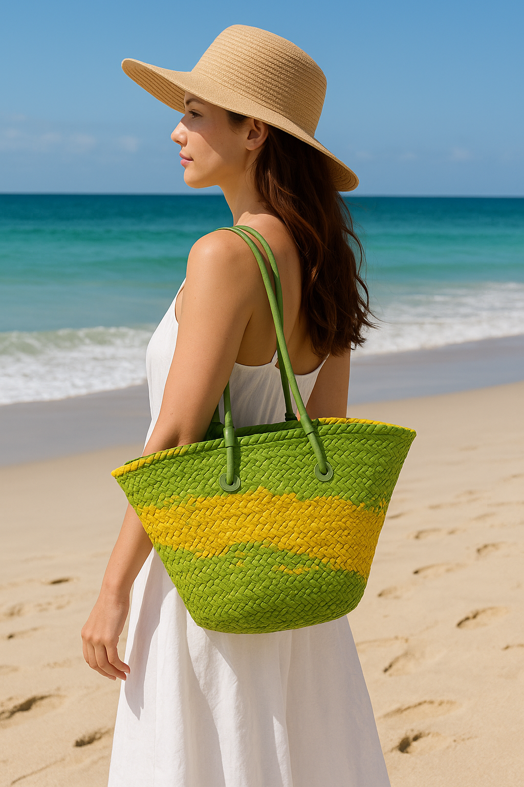 Sac Raphia Boho Chic Naturel - Anses Cuir Synthétique | Sac Boho en Raphia Naturel 