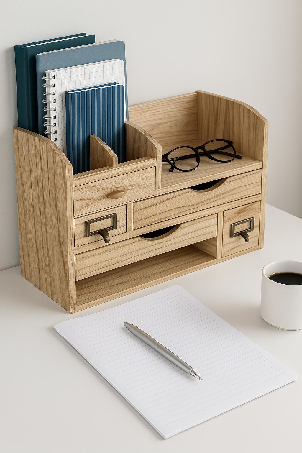 Organisateur Bureau Bambou Naturel 3 Tiroirs - Rangement Desktop 