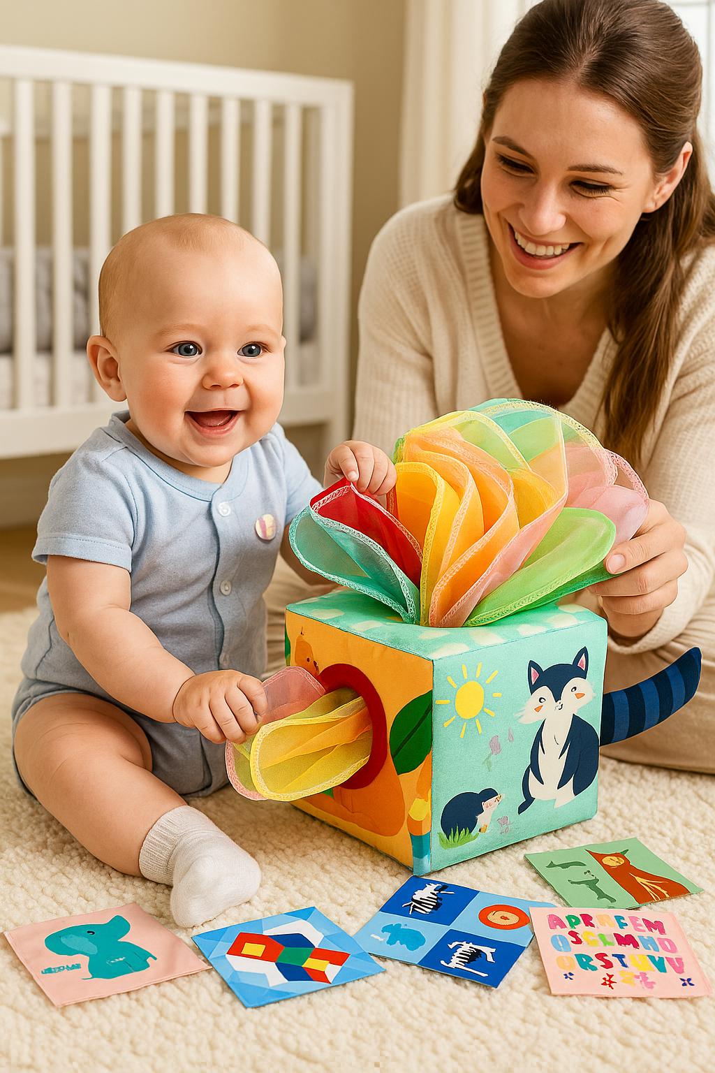 BOÎTE MOUCHOIRS SENSORIELLE | Cube Activité Foulards | Tissue Box Toy PAPICHA H