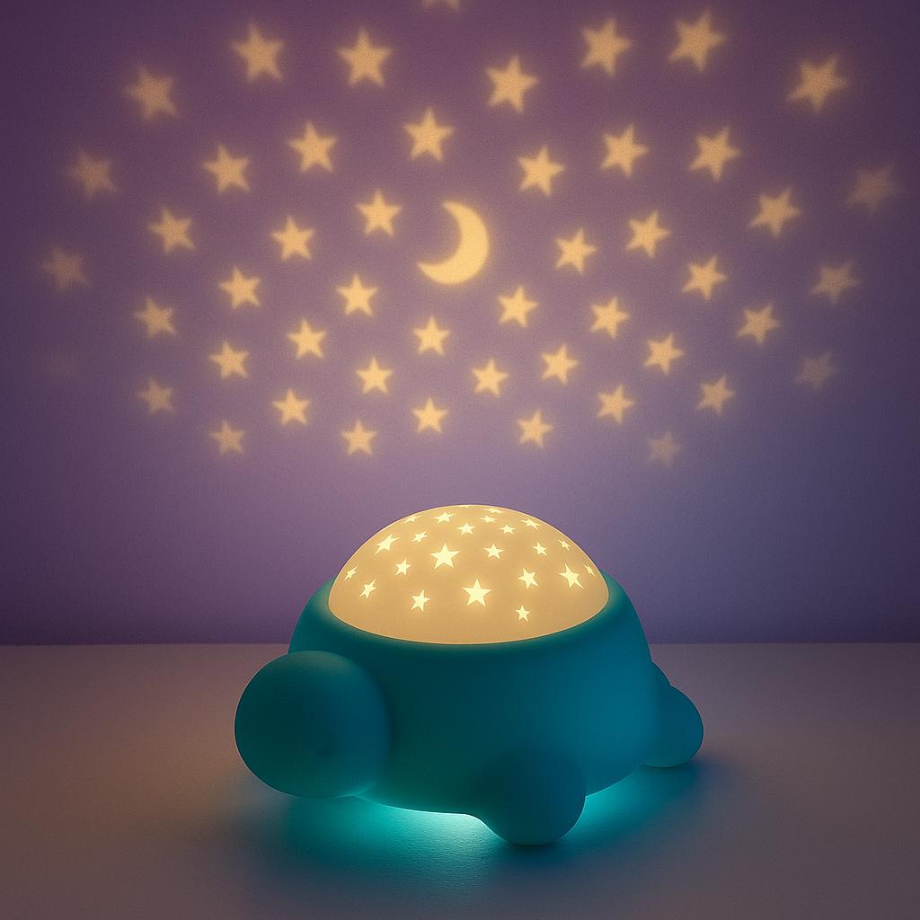 Veilleuse musicale Tortue pour bébé – Projecteur d'étoiles et de lune | Lampe LED rechargeable apaisante