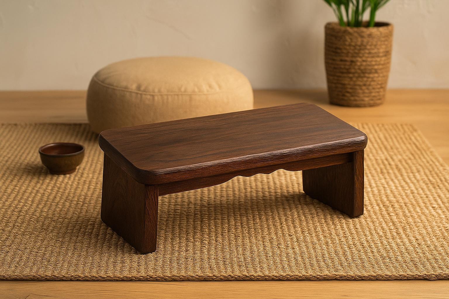 Banc de méditation pliable en bois – Siège zen ergonomique en chêne miel et noyer expresso 