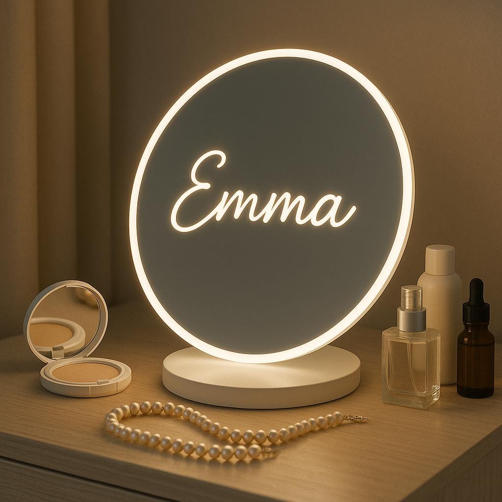Miroir lumineux, miroir de courtoisie LED personnalisé avec message personnalisable, décoration esthétique et lumineuse, cadeau pour elle, chambre de fille douce, moderne