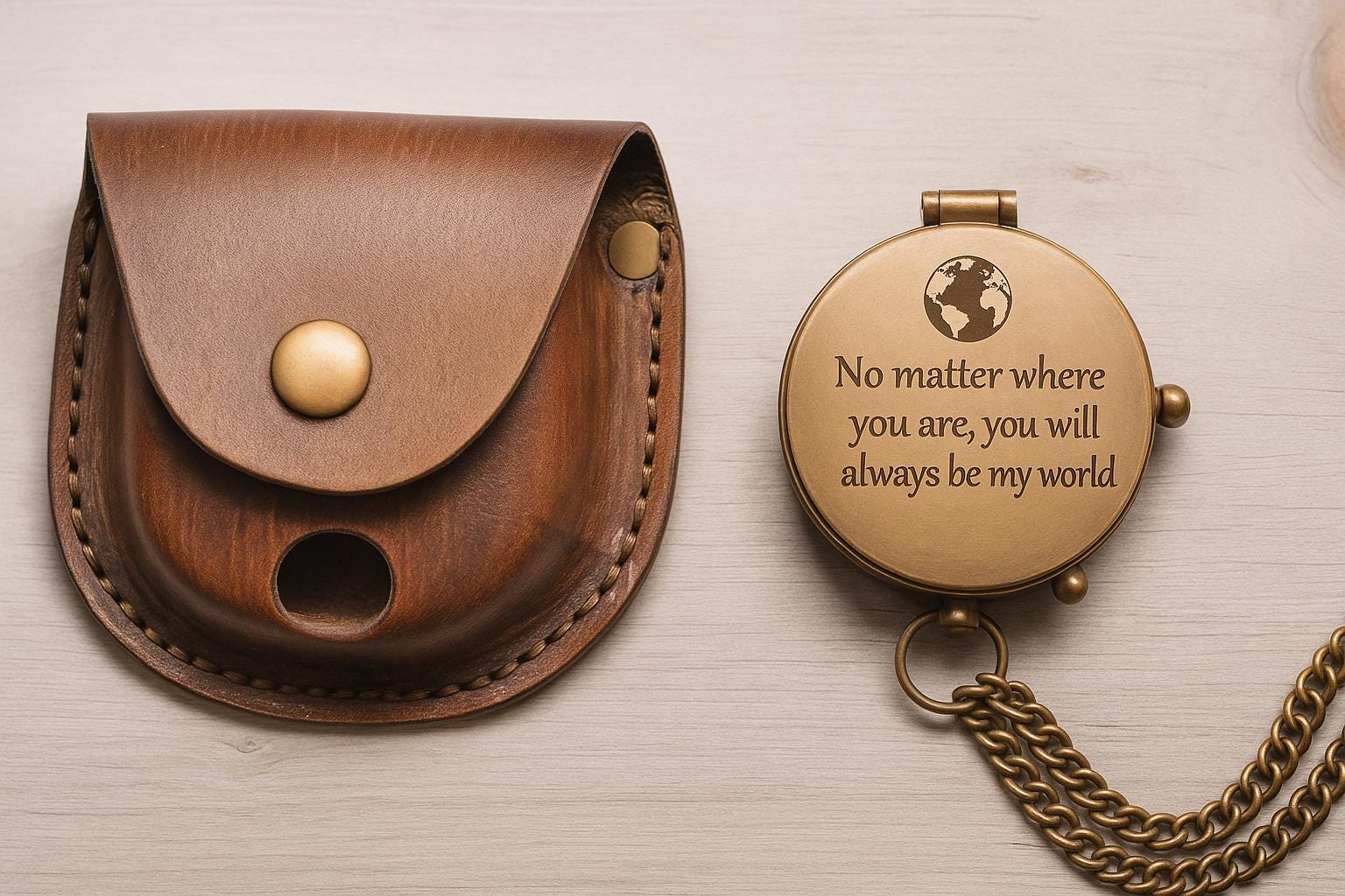 BOUSSOLE NAVIGATEUR | Laiton Gravé Étui Cuir | PAPICHA H Brass Compass