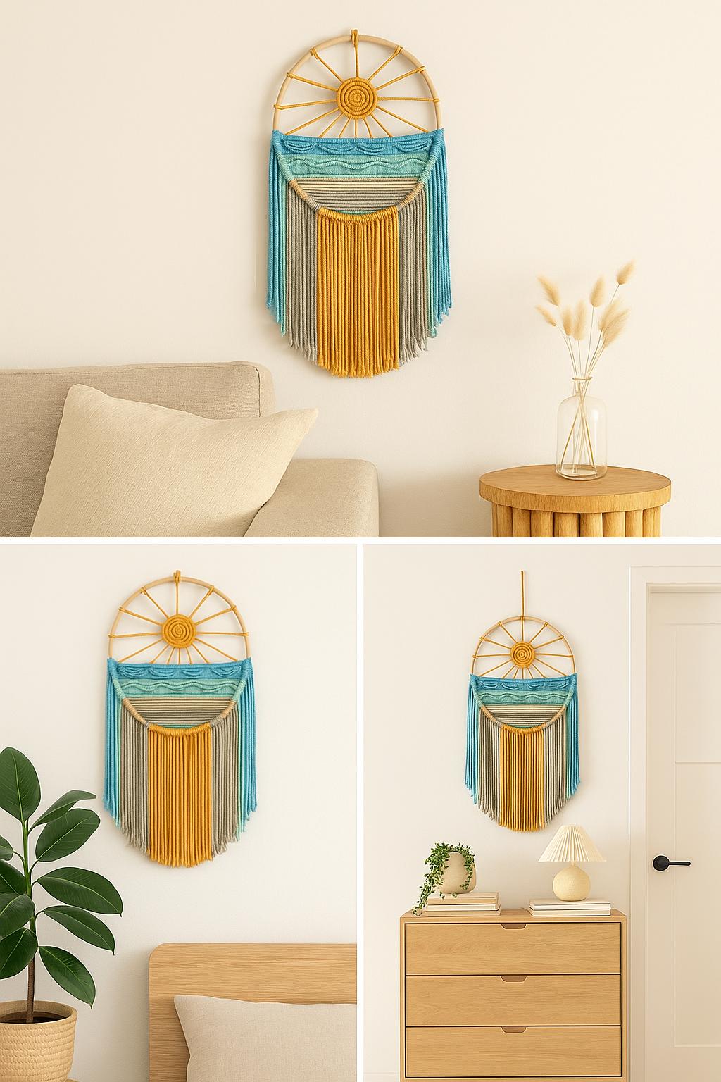 Boho Macrame Wall Hanging – Vertical Rainbow Tapestry in Cotton | Handmade Woven Wall Decor