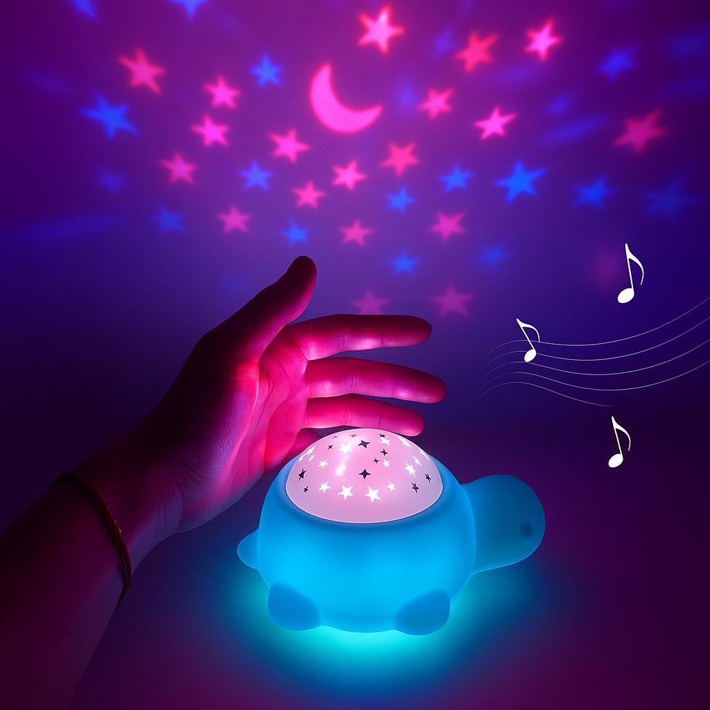 Veilleuse musicale Tortue pour bébé – Projecteur d'étoiles et de lune | Lampe LED rechargeable apaisante