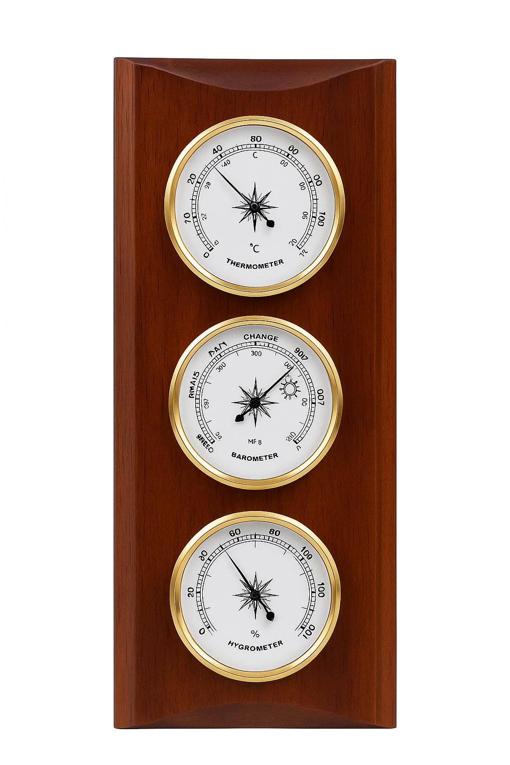 Station météo en bois de noyer et de chêne – Baromètre, thermomètre et hygromètre | Décoration rustique 