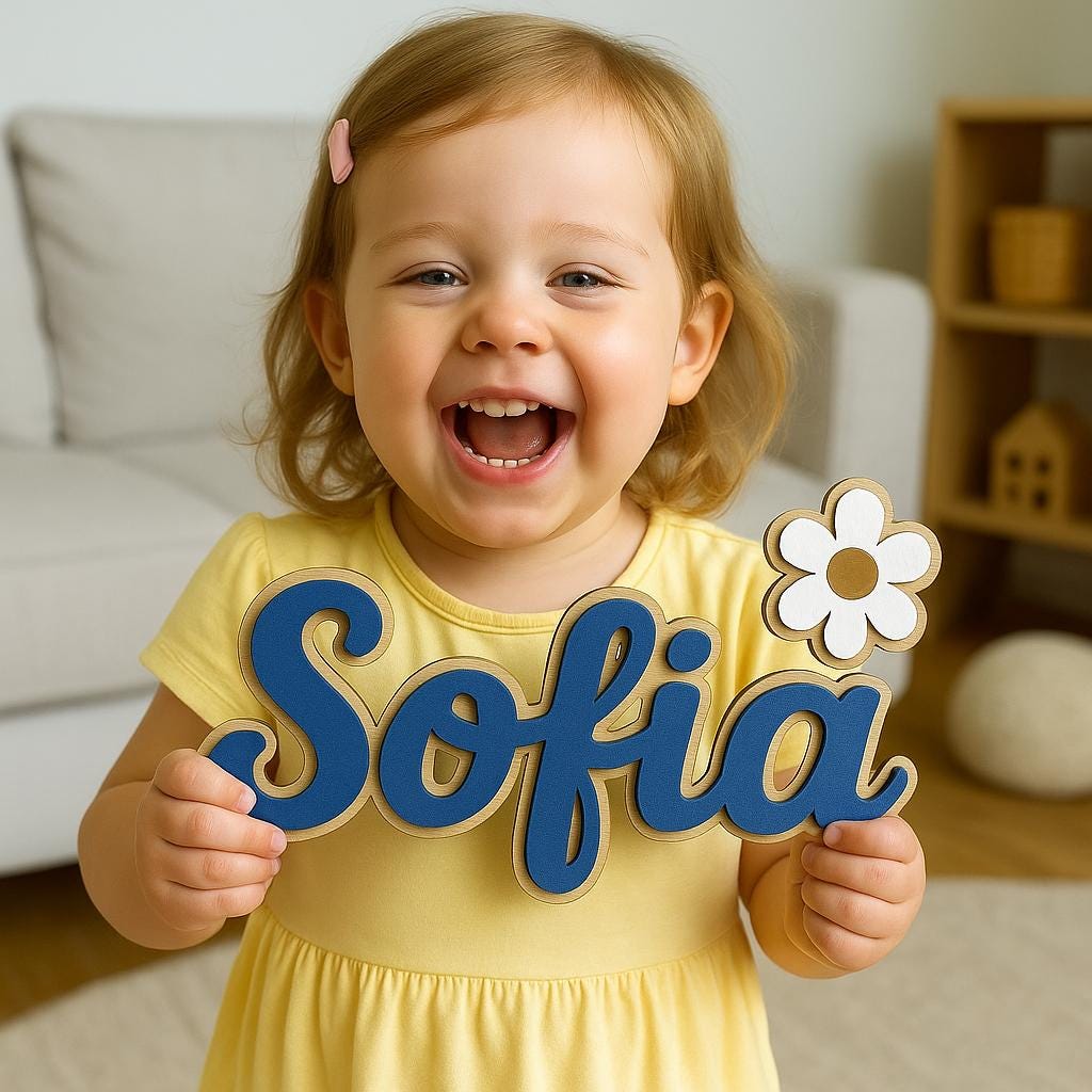 PLAQUE PRÉNOM ENFANT | Bois Laser Marguerites | PAPICHA H Kids Name Sign