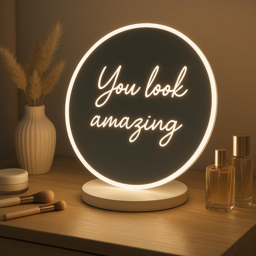 Miroir lumineux, miroir de courtoisie LED personnalisé avec message personnalisable, décoration esthétique et lumineuse, cadeau pour elle, chambre de fille douce, moderne
