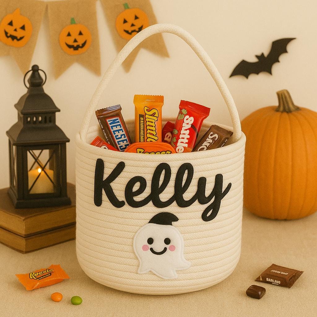 PANIER HALLOWEEN PERSONNALISÉ Prénom Brodé | PAPICHA H Spooky Basket