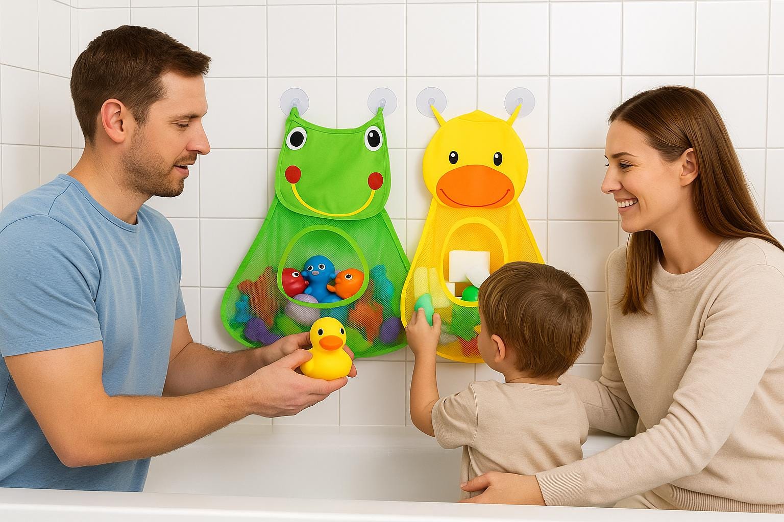 Organisateur Jouets de Bain Grenouille | Organisateur de jouets de bain pour enfants - Rangement en maille 