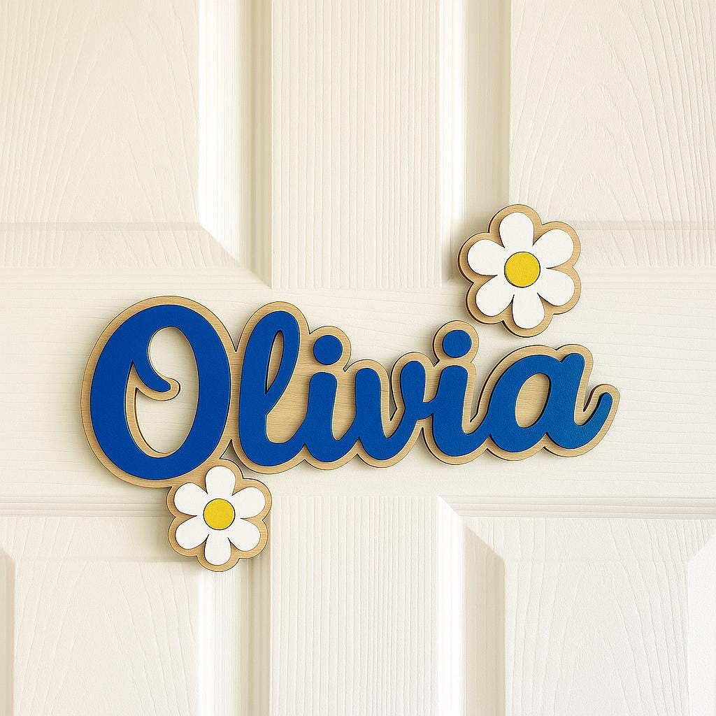 PLAQUE PRÉNOM ENFANT | Bois Laser Marguerites | PAPICHA H Kids Name Sign