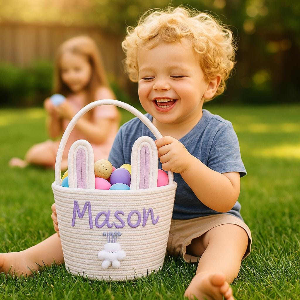 Panier Personnalisé Chasse aux Œufs | Personalized Egg Hunt Basket - Nom Brodé | Embroidered Name 🐰