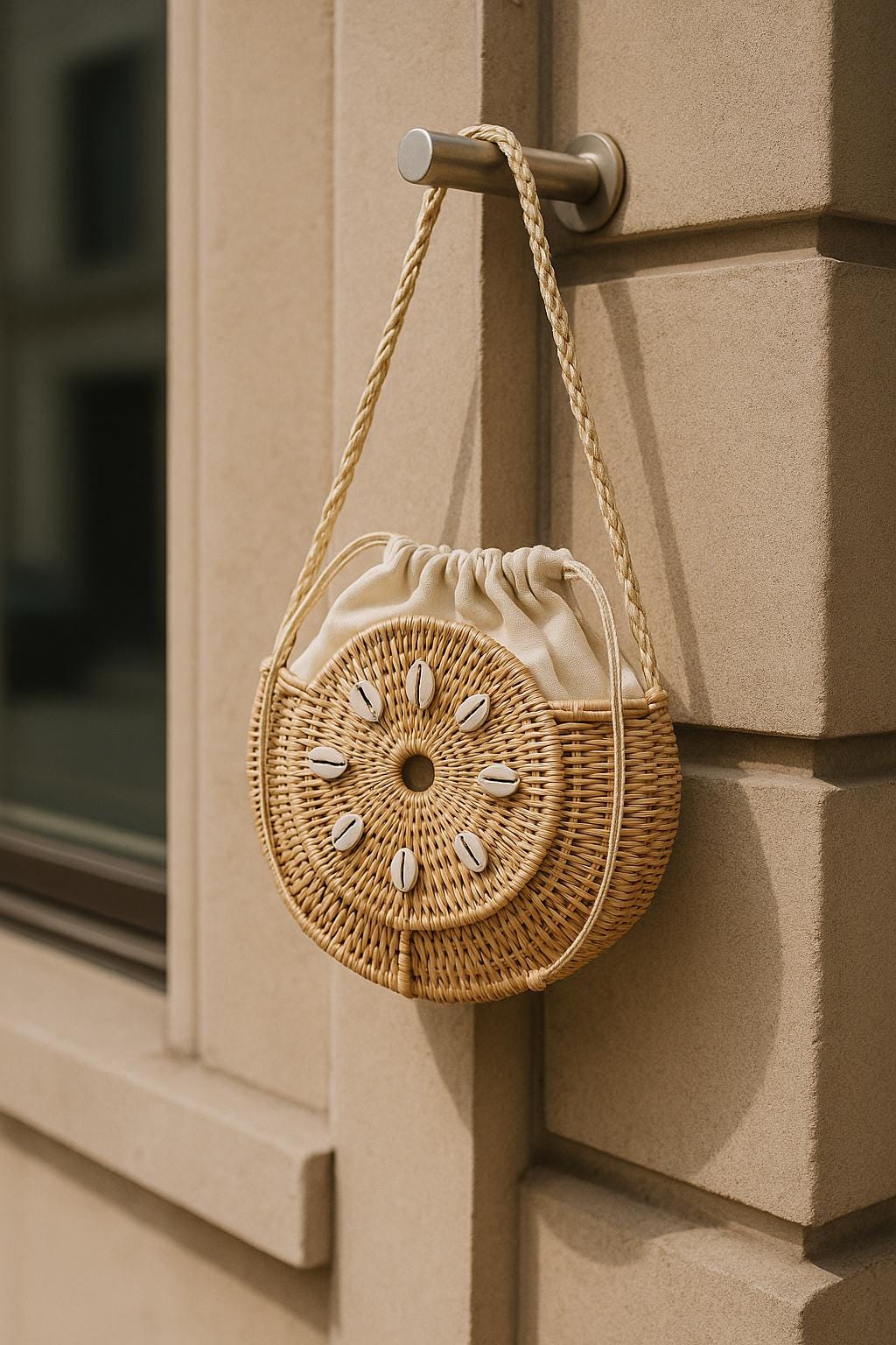 Sac Rotin Naturel Boho Coquillages Femme - Beige | Sac Boho en rotin naturel pour femmes, coquillages cauris - Beige