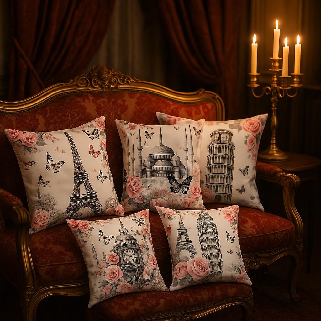 COUSSIN PAPILLON VINTAGE  | Tour Eiffel 45x45cm | PAPICHA H Butterfly Pillow