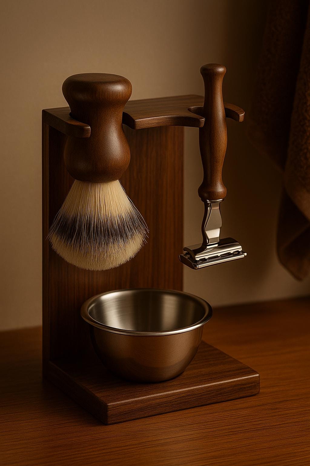 Kit de rasage vintage en bois avec support, blaireau, rasoir et bol | Coffret de rasage traditionnel pour homme, kit de rasage artisanal, cadeau idéal pour la fête des Pères