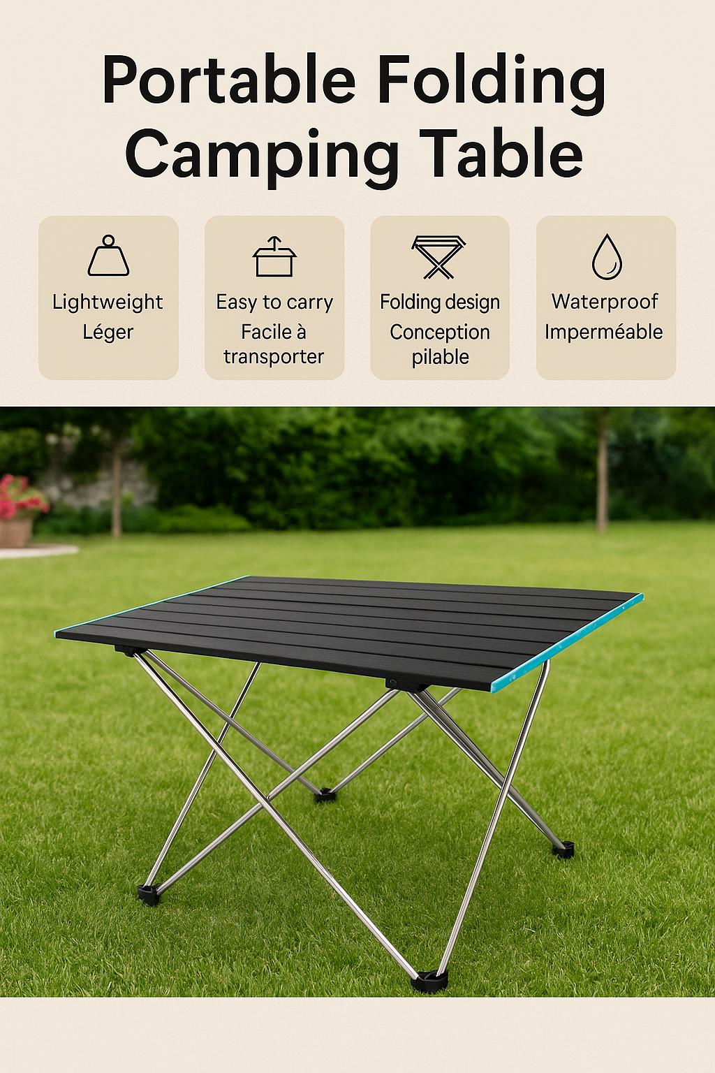 Camping essentials lightweight folding outdoor picnic table, portable BBQ table, aluminum alloy, compact travel gear, beach, hiking, garden