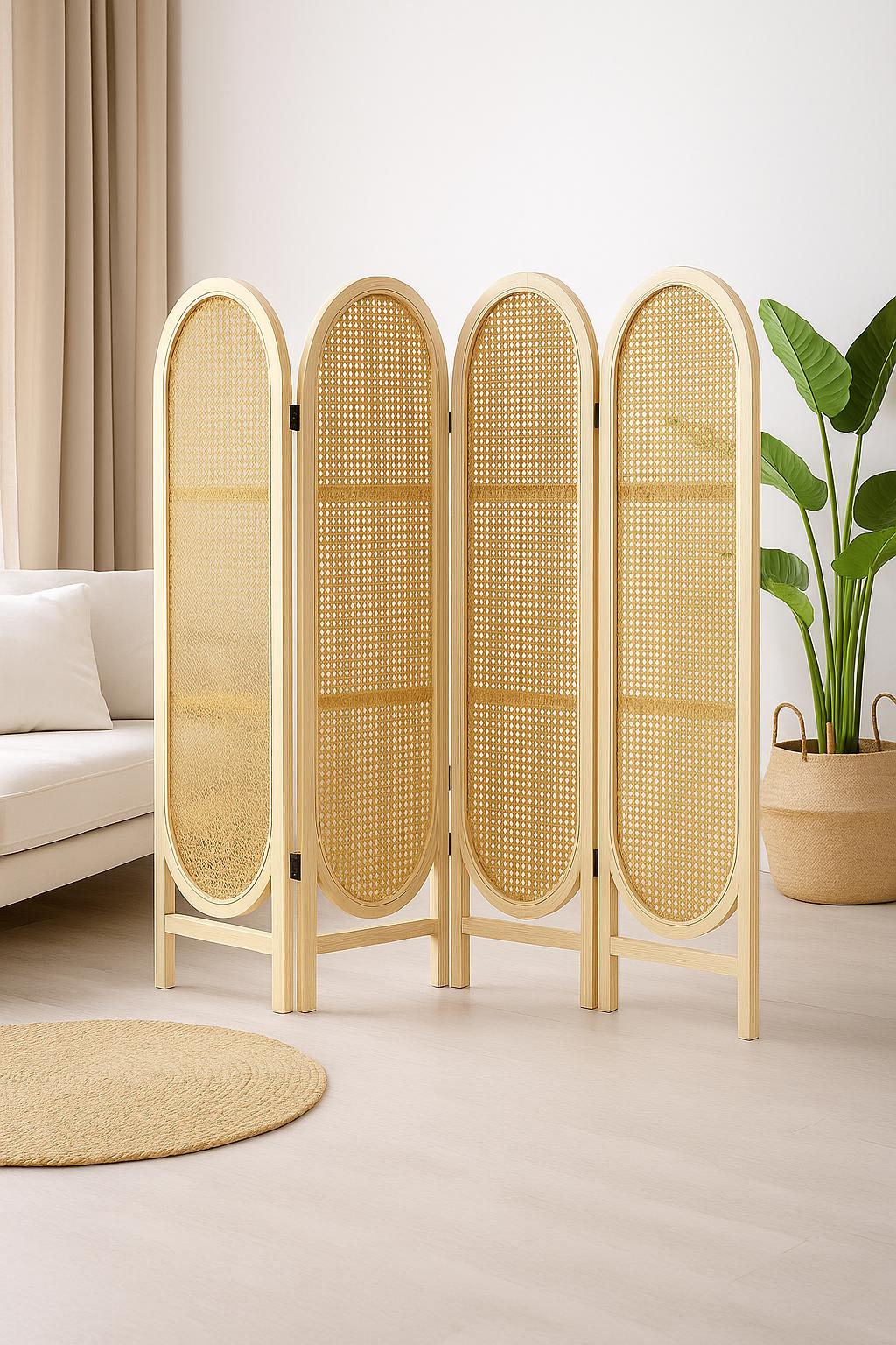 PARAVENT ROTIN LUXE  | 4 Panneaux Noir | PAPICHA H Room Divider