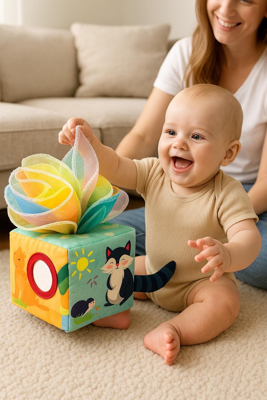 BOÎTE MOUCHOIRS SENSORIELLE | Cube Activité Foulards | Tissue Box Toy PAPICHA H