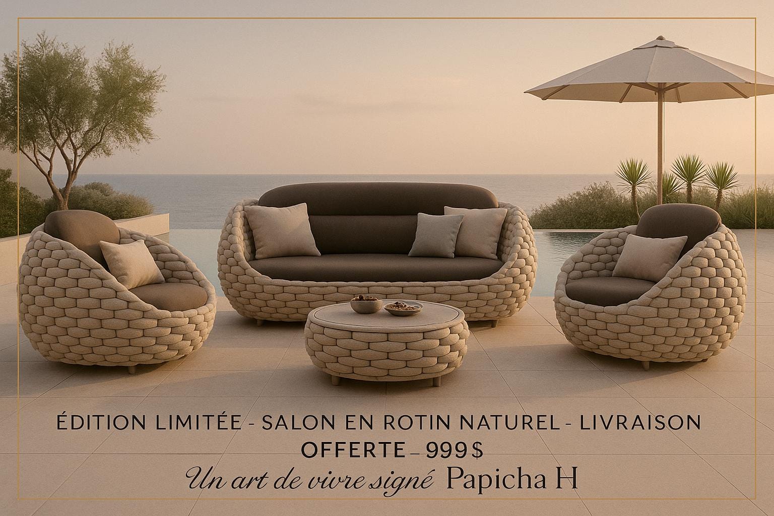 Salon de jardin de luxe en rotin | Mobilier de salon d'extérieur, design bohème tissé, terrasse chic, espace détente, rotin artisanal, respectueux de l'environnement 
