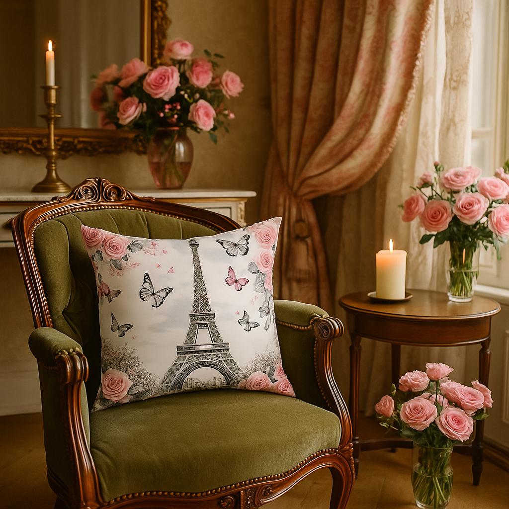 COUSSIN PAPILLON VINTAGE  | Tour Eiffel 45x45cm | PAPICHA H Butterfly Pillow