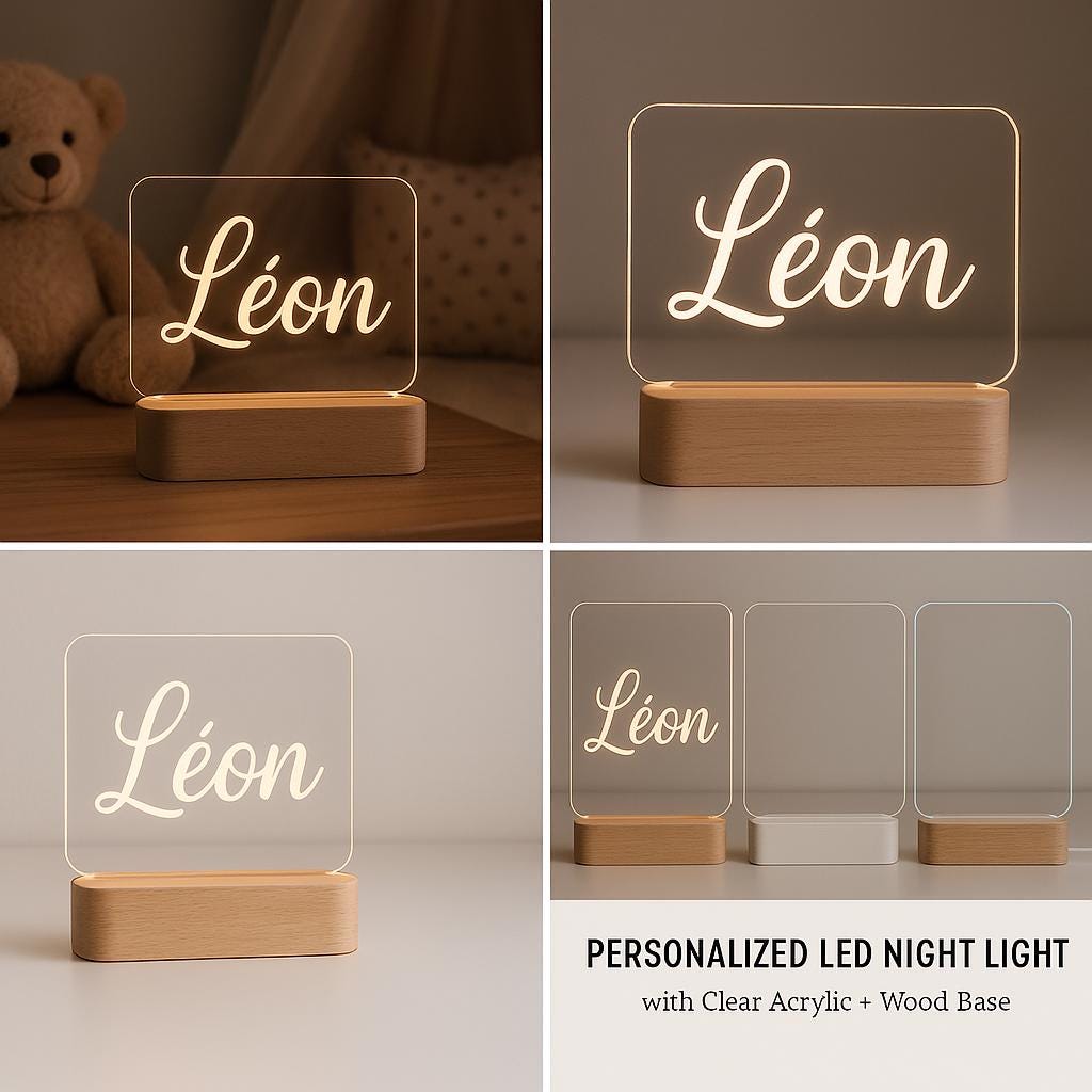 LAMPE LED PRÉNOM PERSONNALISÉE  | Veilleuse Bois Acrylique | Custom Name Light PAPICHA H