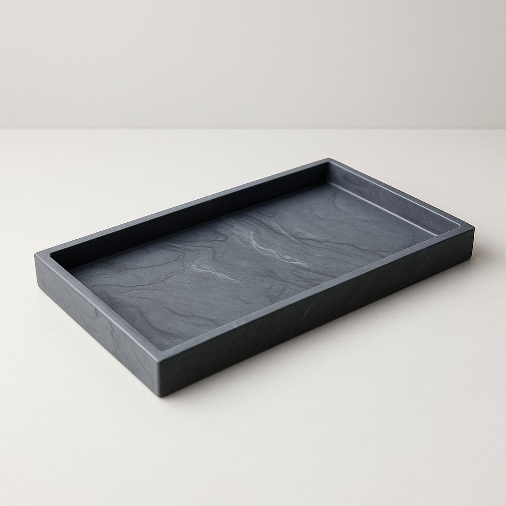 Marble Resin Tray, Modern Vanity Organizer for Jewelry, Candles, Skincare, Home Decor, Minimalist Black Gray Slate Gift for Her