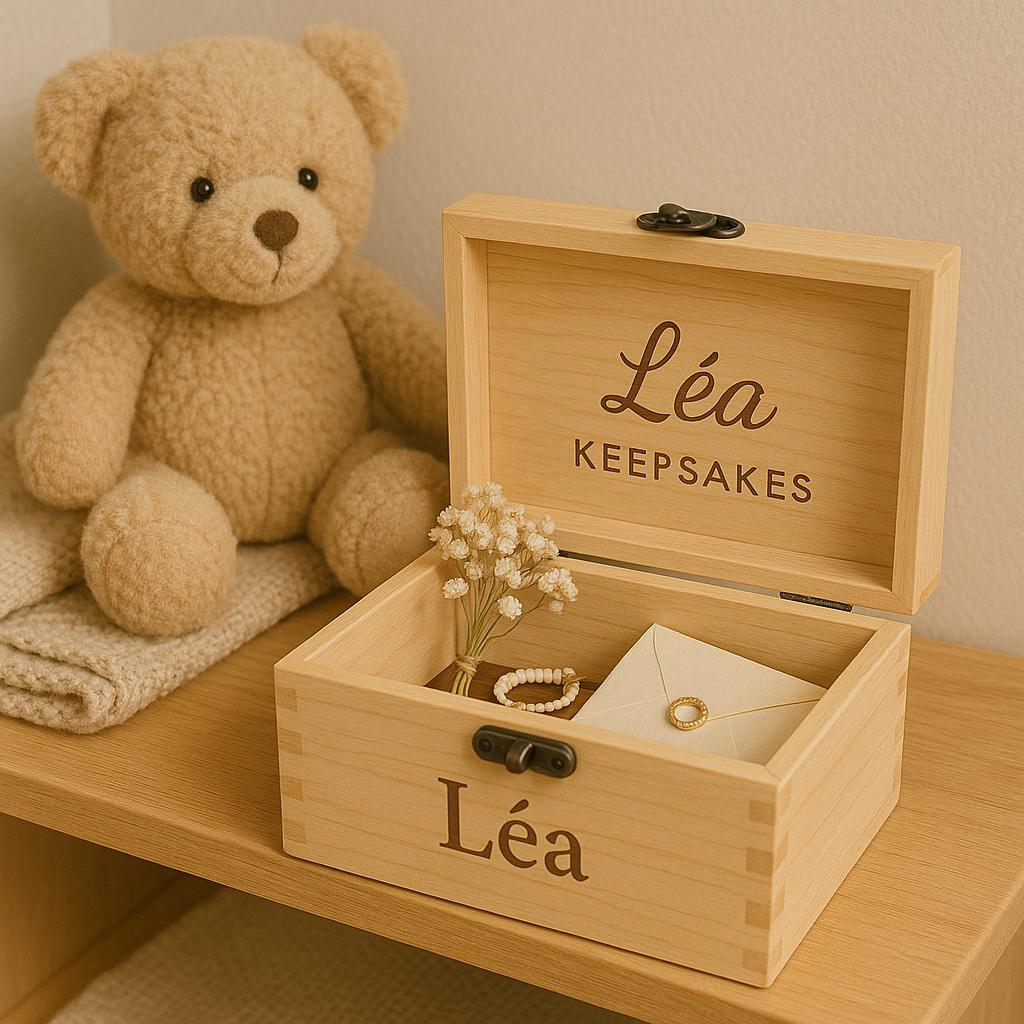 Cadeau personnalisé, boite souvenir en bois gravée, souvenirs bébé mariage, artisanal, à mémoire, gravé prénom