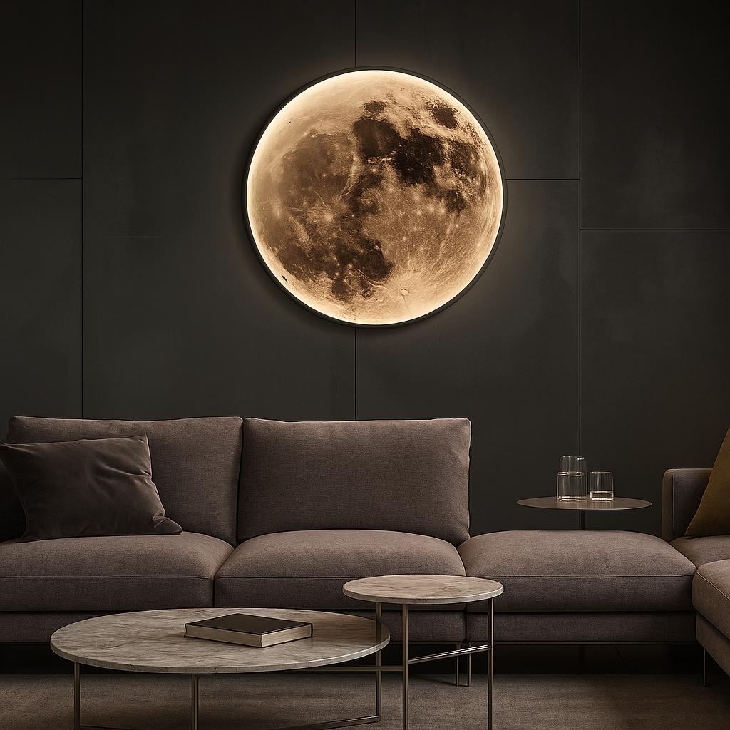 Applique murale LED chaleureuse en forme de lune argentée et dorée – Veilleuse lunaire réaliste, décoration de chambre céleste, inspiration spatiale moderne 