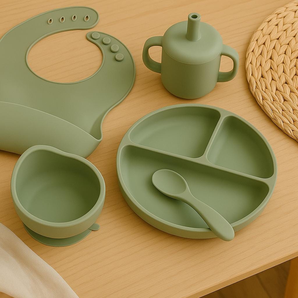 SET SILICONE BÉBÉ| BABY FEEDING SET - BOL + BAVOIR + ASSIETTE