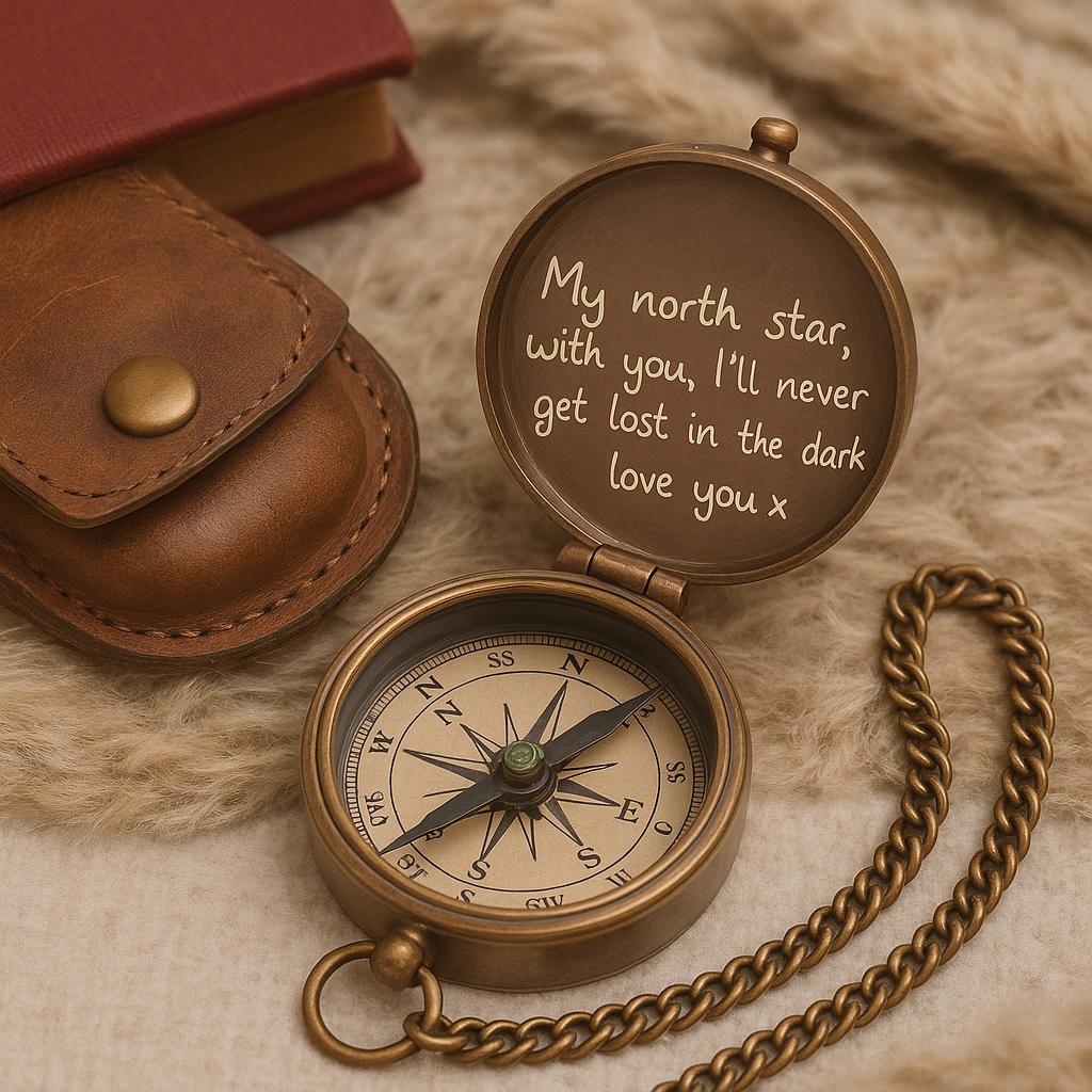 BOUSSOLE NAVIGATEUR | Laiton Gravé Étui Cuir | PAPICHA H Brass Compass