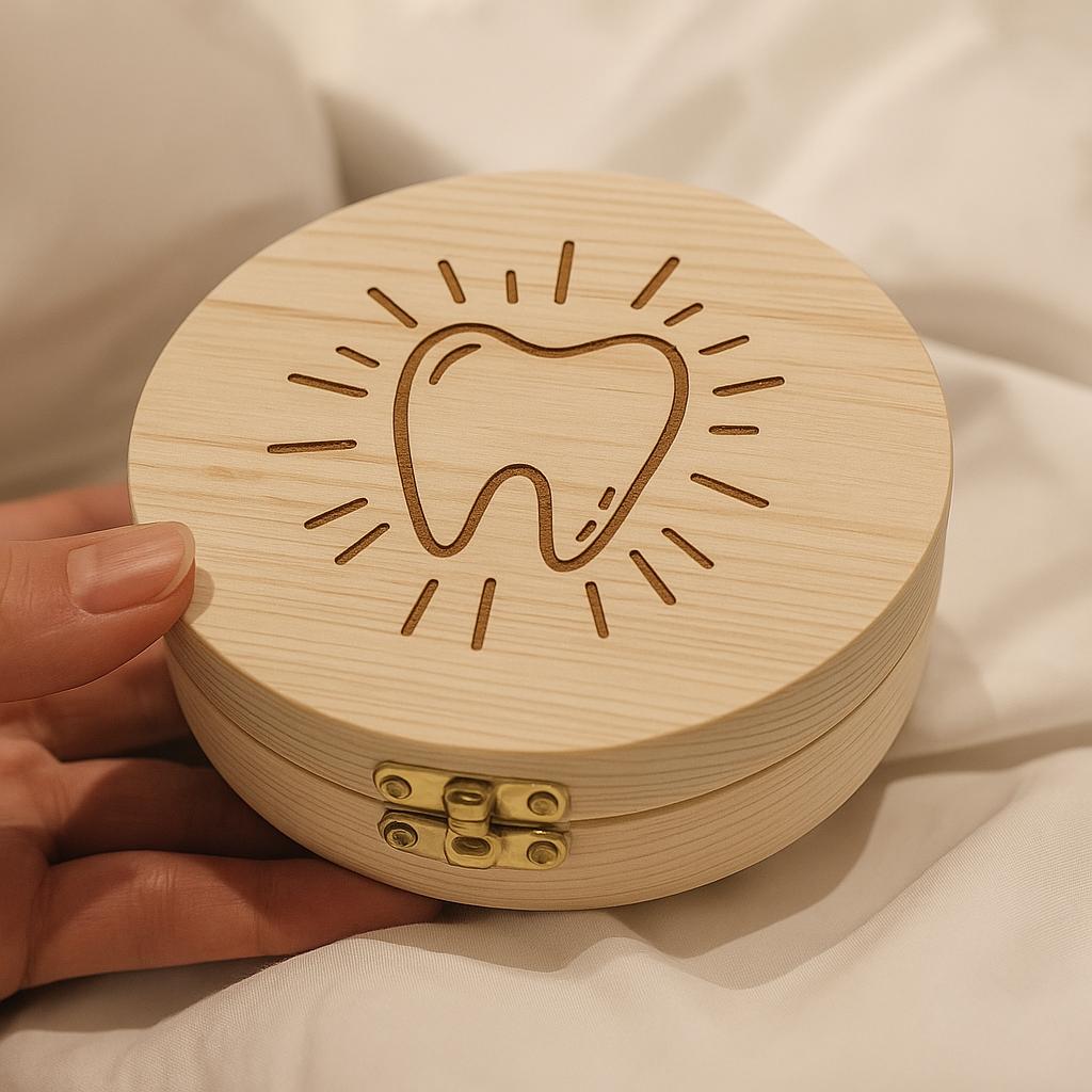 Boîte à dents de lait en bois – Souvenir de la Fée des Dents – Rose poudré – Cadeau idéal pour nouveau-né