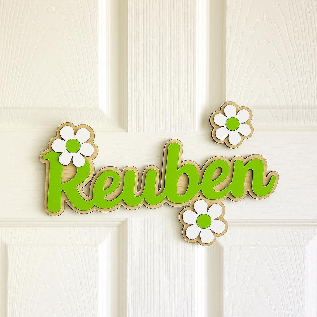 PLAQUE PRÉNOM ENFANT | Bois Laser Marguerites | PAPICHA H Kids Name Sign