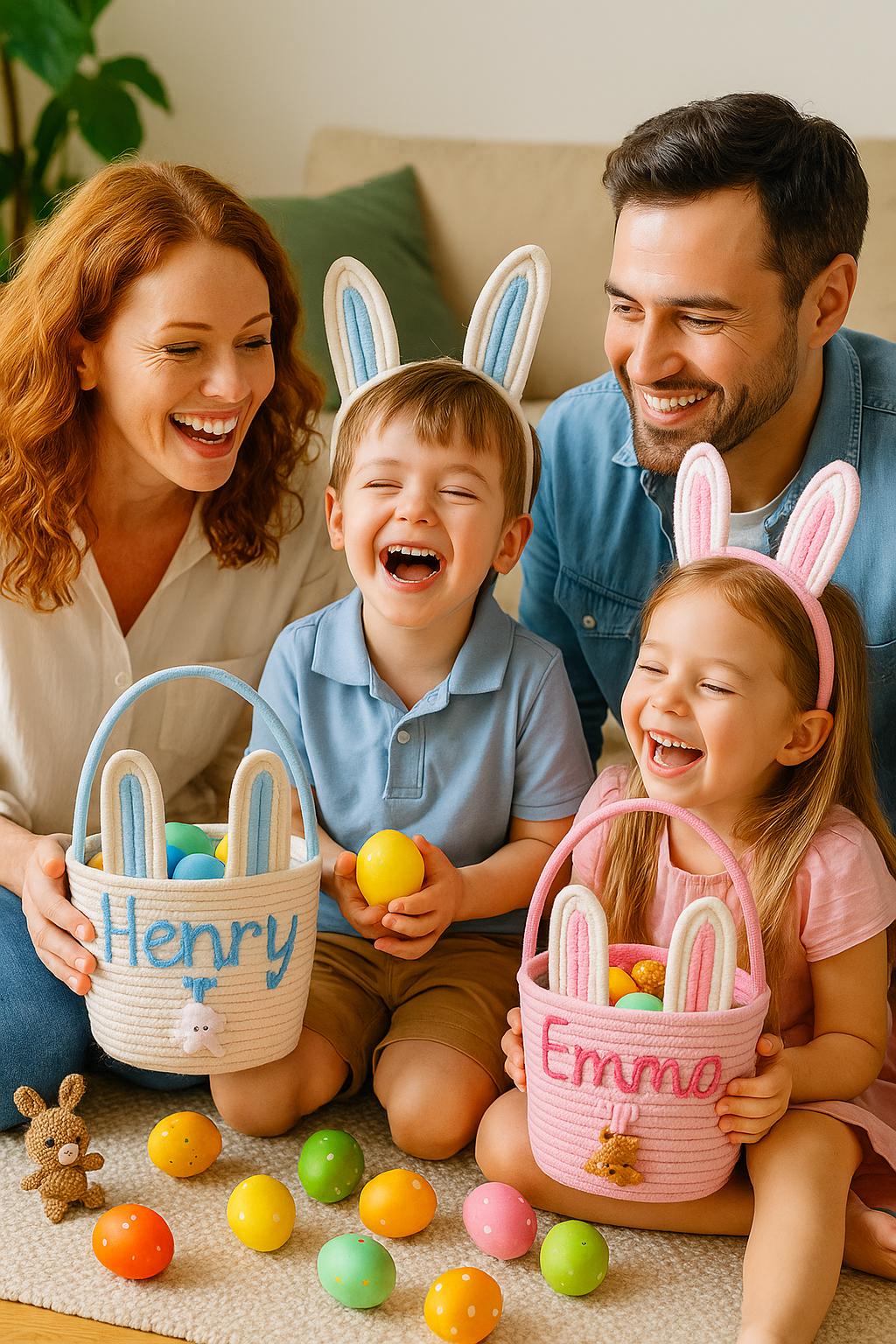 Panier Personnalisé Chasse aux Œufs | Personalized Egg Hunt Basket - Nom Brodé | Embroidered Name 🐰