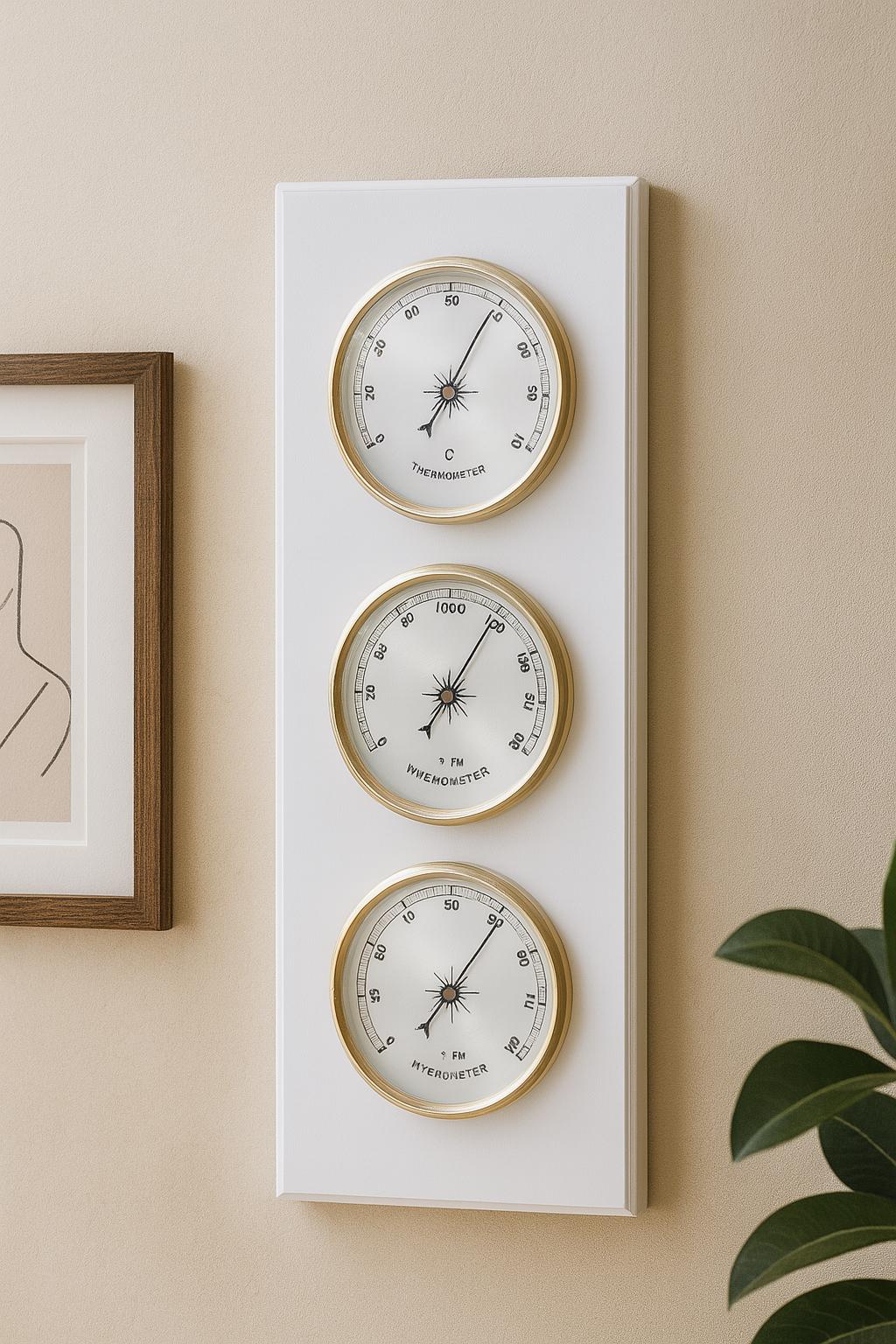 Station météo en bois de noyer et de chêne – Baromètre, thermomètre et hygromètre | Décoration rustique 