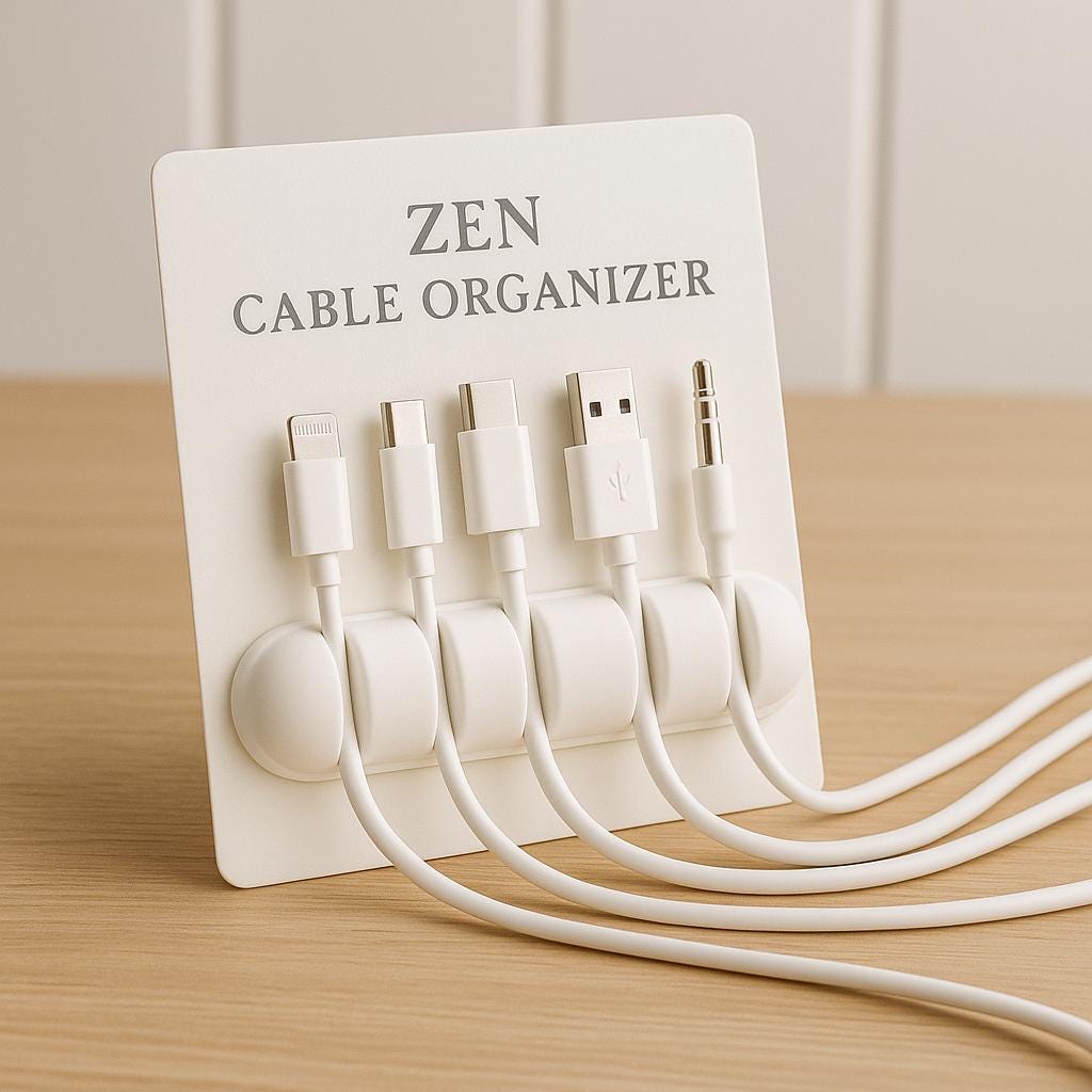 Organiseur de câbles Zen gris pierre et sauge – Support de câbles minimaliste en silicone | Range-câbles à 5 emplacements pour le bureau et la maison 