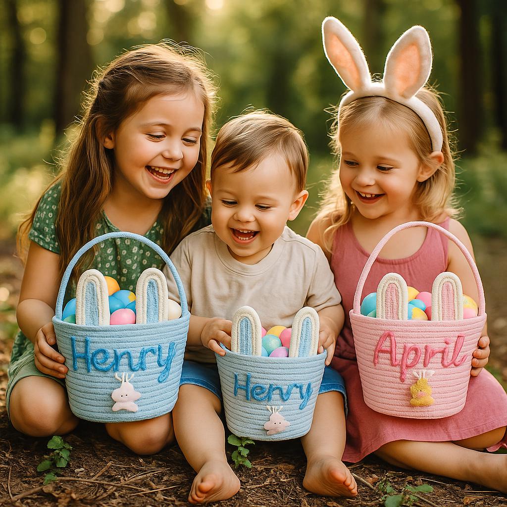 Panier Personnalisé Chasse aux Œufs | Personalized Egg Hunt Basket - Nom Brodé | Embroidered Name 🐰