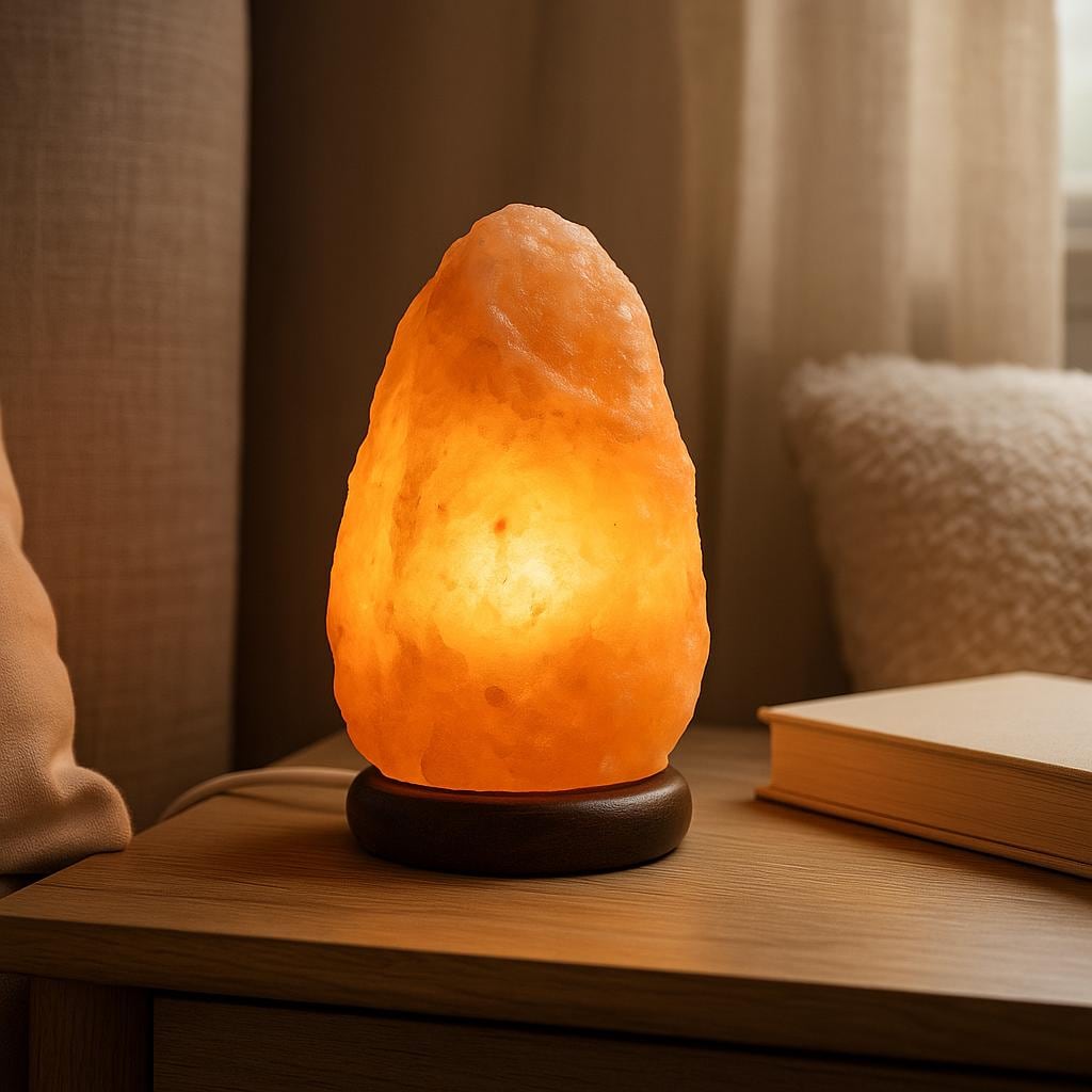 Lampe de sel naturelle de l'Himalaya en quartz rose et ambre – Lampe de roche en cristal sculptée à la main pour une détente zen 