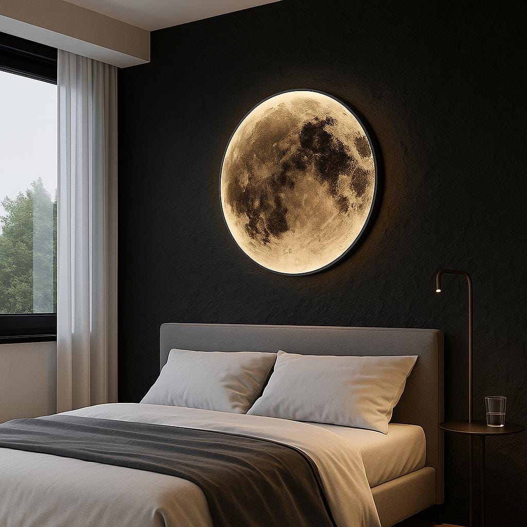 Applique murale LED chaleureuse en forme de lune argentée et dorée – Veilleuse lunaire réaliste, décoration de chambre céleste, inspiration spatiale moderne 