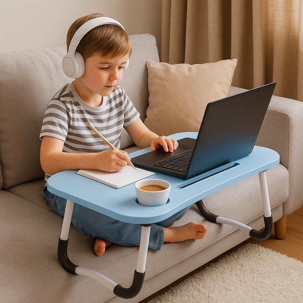 Bureau pliable rose et bleu pour enfants – Table multifonction portable pour les devoirs, la lecture et le dessin 