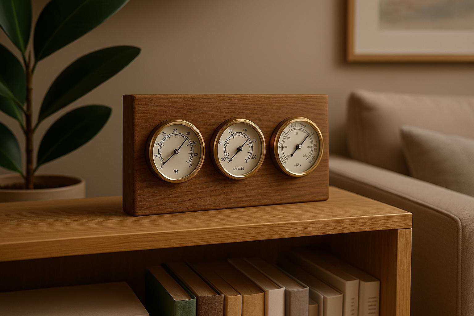 Station météo en bois de noyer et de chêne – Baromètre, thermomètre et hygromètre | Décoration rustique 