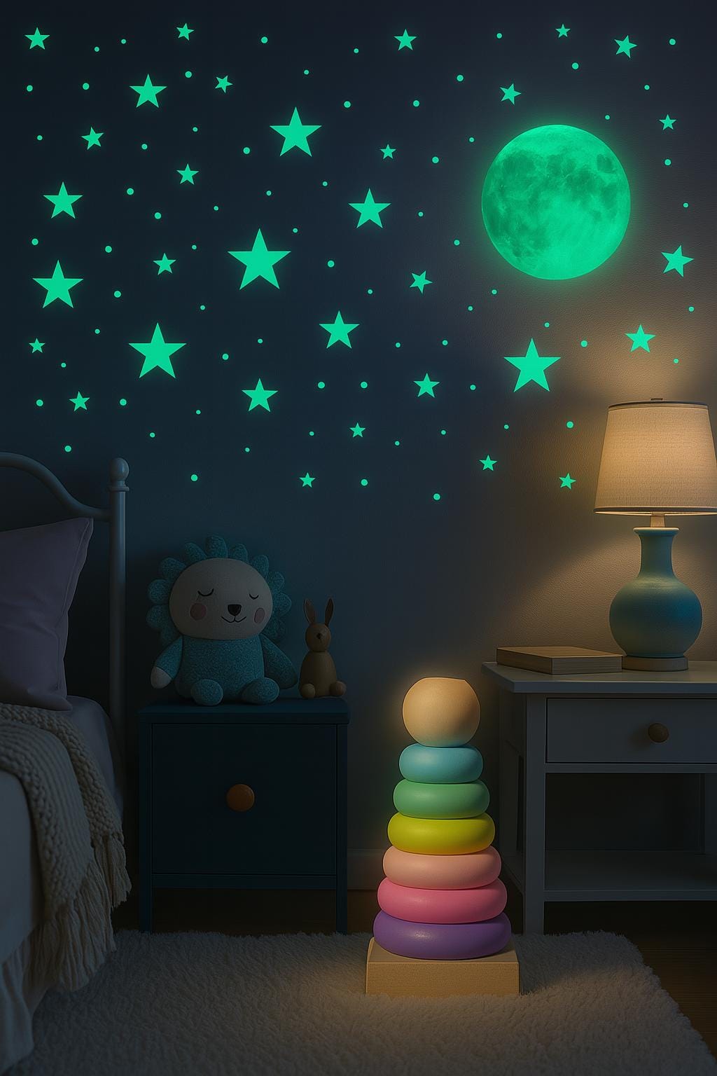 Glow in the Dark Wall Stickers – Stars & Moon for Kids Room | Nursery Night Decor | Soothing Glow Wall Decals