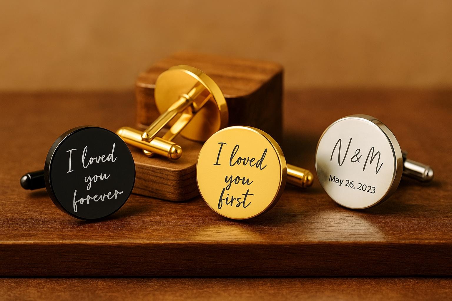 Boutons Manchette Père Mariée Or - Gravure Personnalisée Homme | Father Bride Cufflinks Gold - Men's Personalized Engraving
