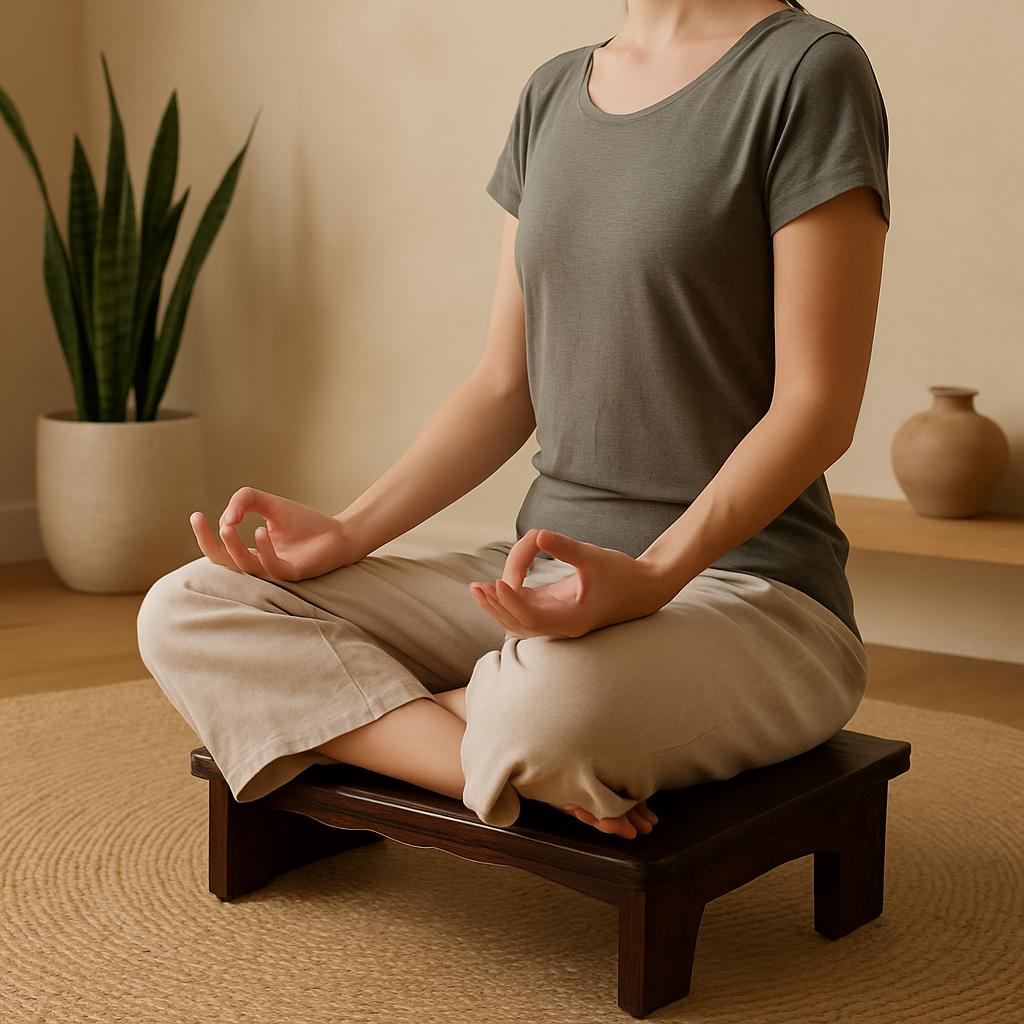 Banc de méditation pliable en bois – Siège zen ergonomique en chêne miel et noyer expresso 