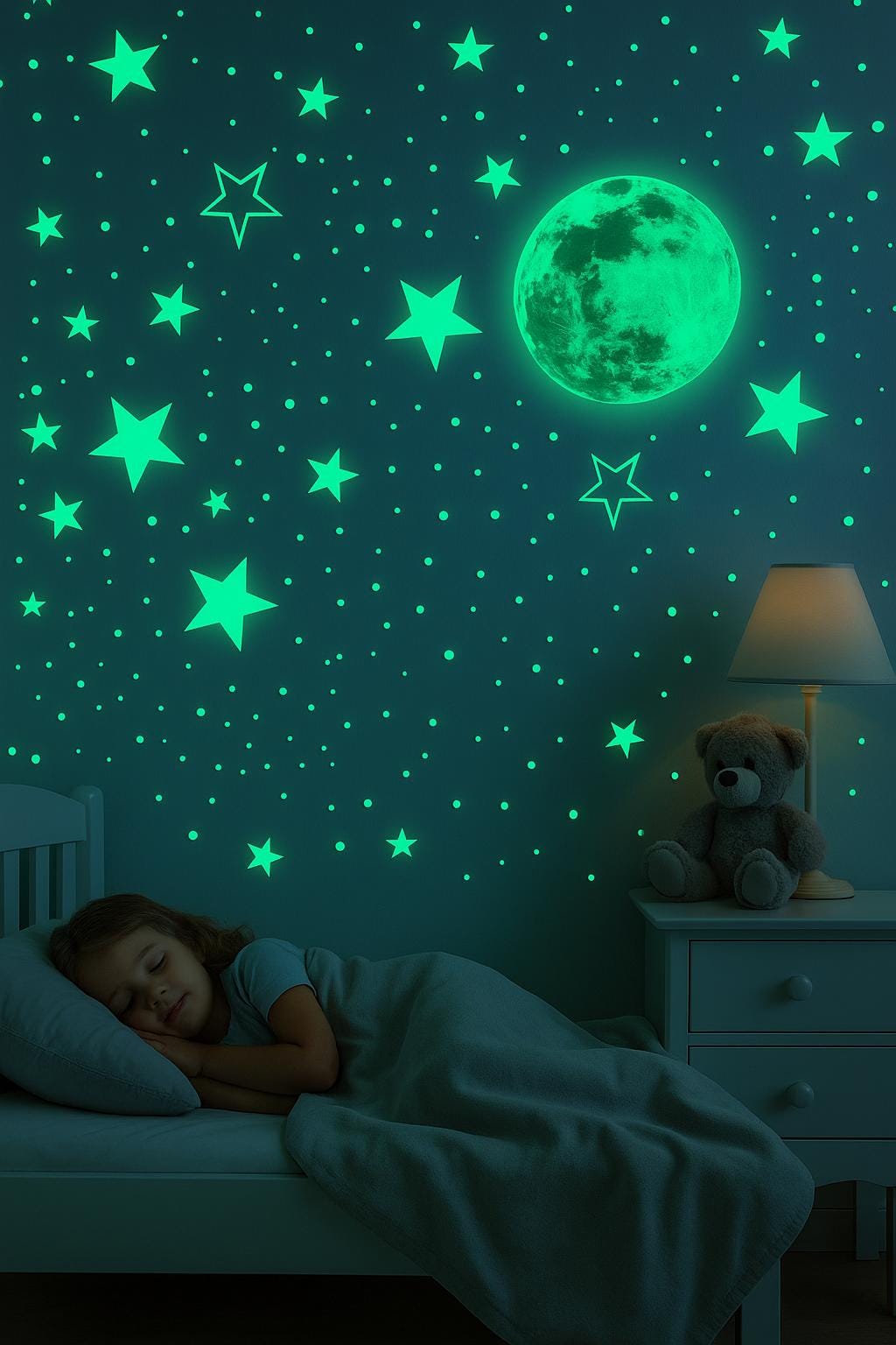 Glow in the Dark Wall Stickers – Stars & Moon for Kids Room | Nursery Night Decor | Soothing Glow Wall Decals