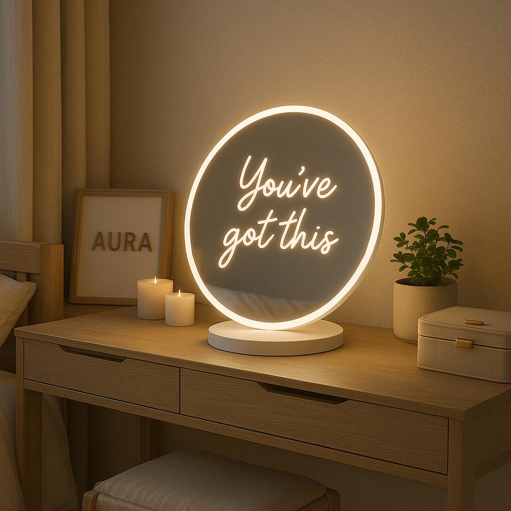 Miroir lumineux, miroir de courtoisie LED personnalisé avec message personnalisable, décoration esthétique et lumineuse, cadeau pour elle, chambre de fille douce, moderne