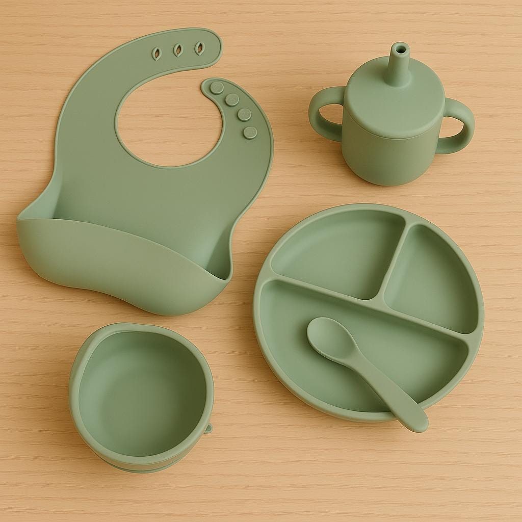 SET SILICONE BÉBÉ| BABY FEEDING SET - BOL + BAVOIR + ASSIETTE